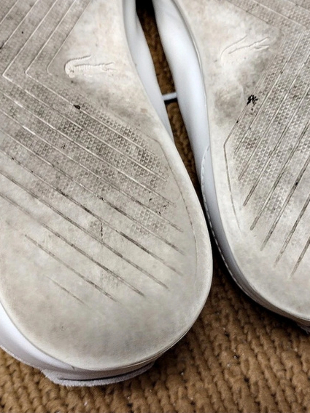White Leather Lacoste Rey Lace Sneakers US 9 Metallic Gold-tone Crocodile Logo - Picture 6 of 7